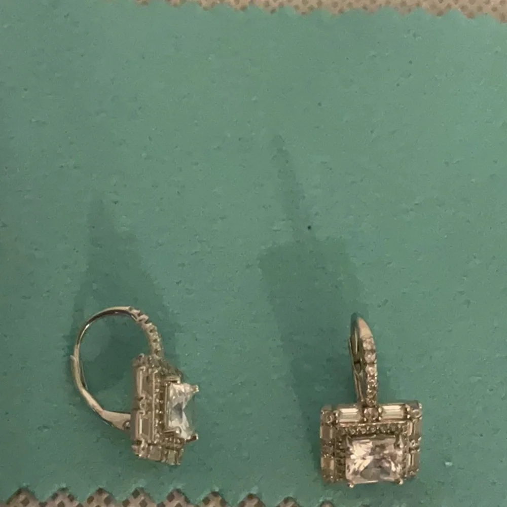 Sterling Silver Princess Cut w/Baguette Cut Stones Drop Earrings - Picture 3 of 3